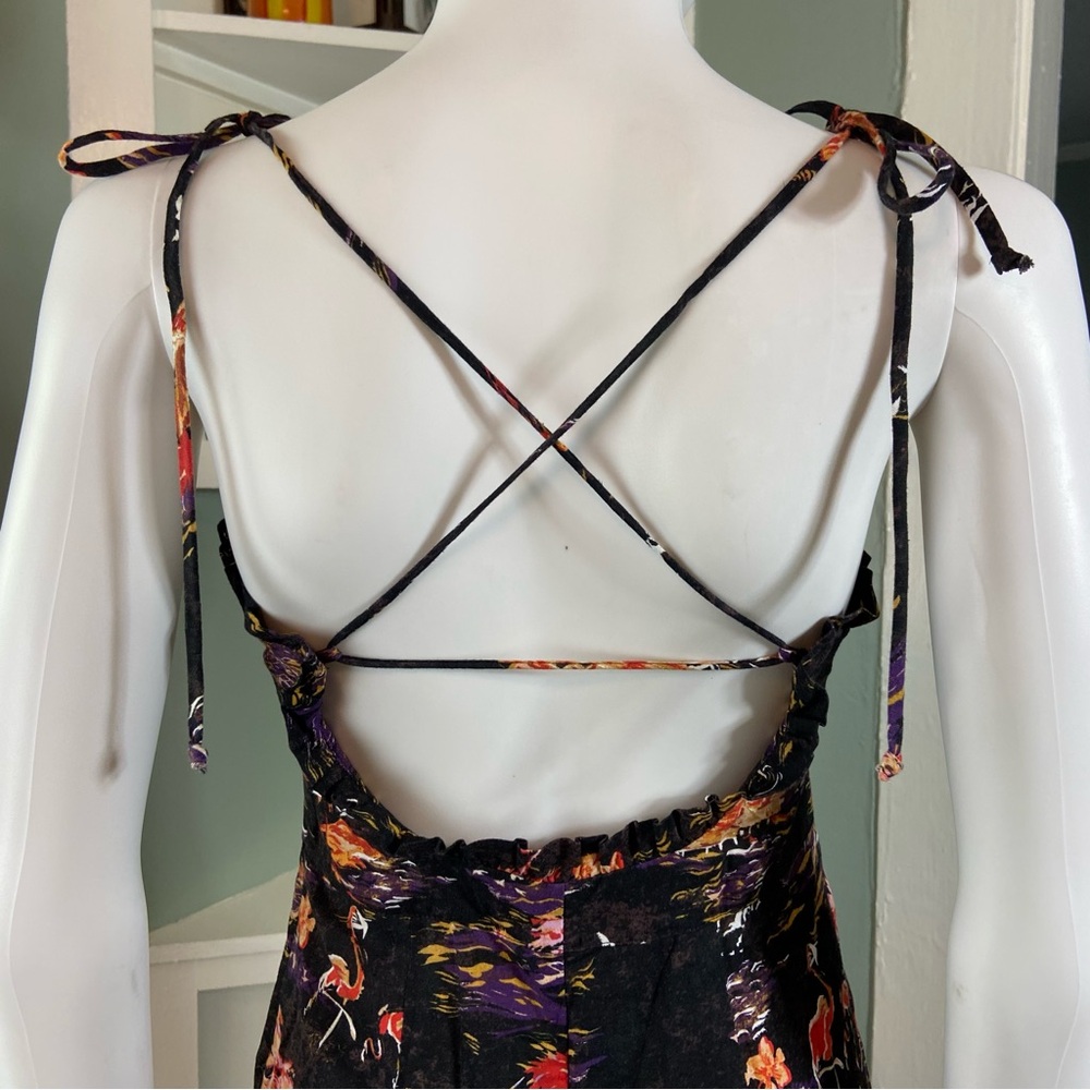 Free People Beach Party Paradise Flamingo Hawaiian Midi Sun Dress Linen Blend 0 - Picture 10 of 16